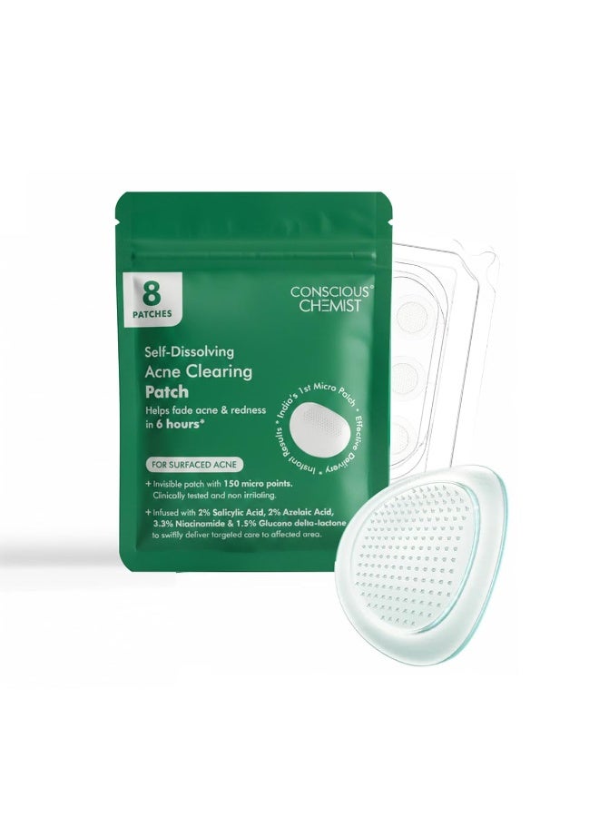 Conscious Chemist® Self Dissolving Microneedle Acne Patches (Pack of 8 Patches) | Painless & Effective Pimple Patches with 2% Salicylic Acid, Azelaic Acid & Niacinamide | Kills Bacteria, Reduces Redness, Scarring & Excess Sebum | Visible Results in 6 Hours - Image 1